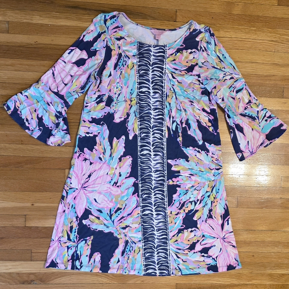 Lily Pulitzer Medium Colorful Abstract Print Resort Flared Sleeve Floral Cruise